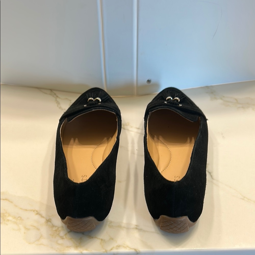 Talbots Black Suede Pointed Tassel Loafers - Picture 4 of 5